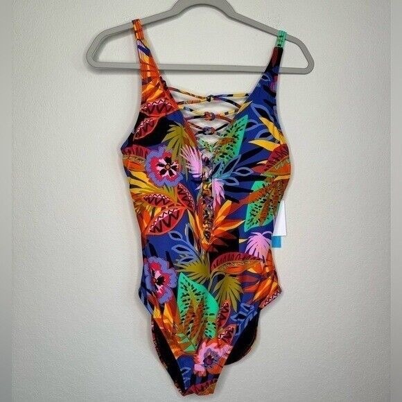 NWT Bleu Rod Beattie Women's Night Safari Lace Down Swimsuit-‎ Sz 12 - Picture 1 of 9